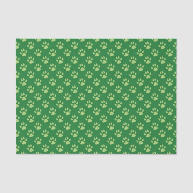 Green Dog Paw Print Christmas Tissue Paper (Front)