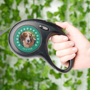 Green Dog Paw Prints Frame Dog Photo Retractable Pet Leash