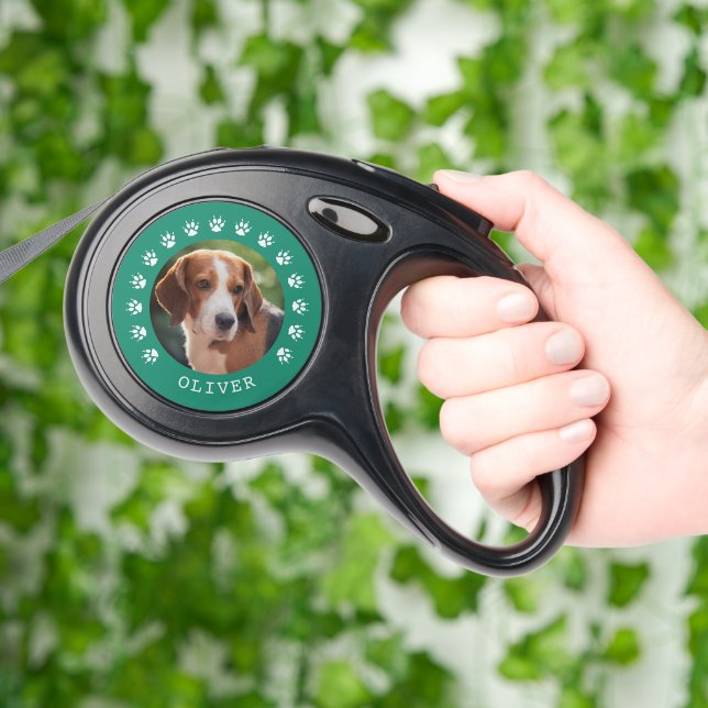Green Dog Paw Prints Frame Dog Photo  Retractable Pet Leash (Hand)