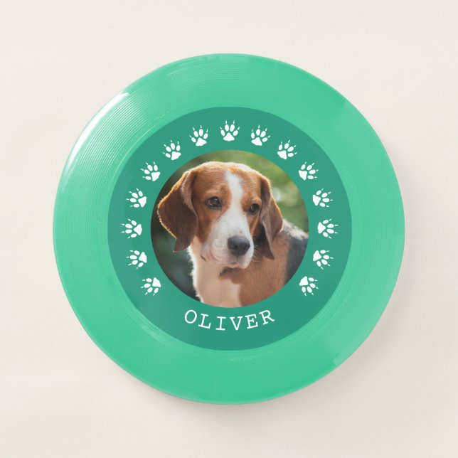 Green Dog Paw Prints Frame Pet Photo Wham-O Frisbee (Front)
