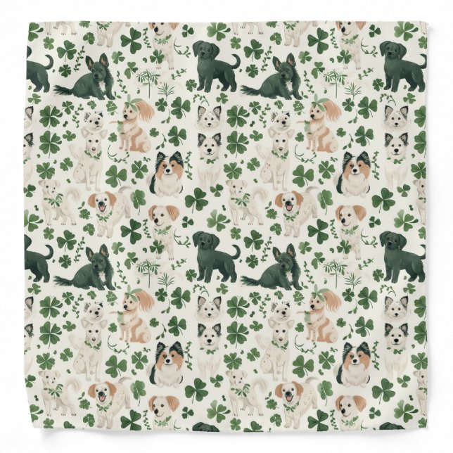 Green Dog Paw Prints Pattern Bandana (Front)