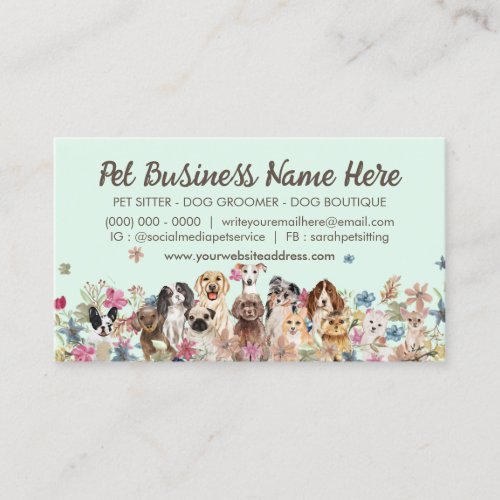 Green Dog Walker Floral Logo Business Card