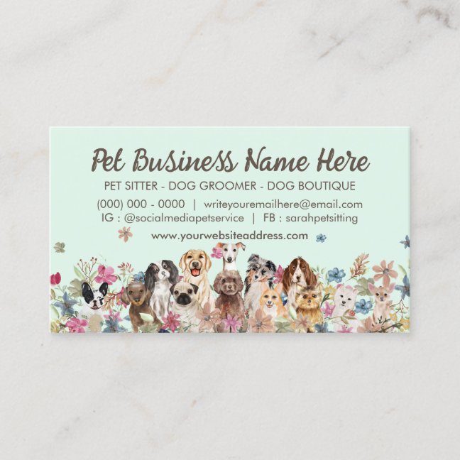 Green Dog Walker Floral Logo Business Card