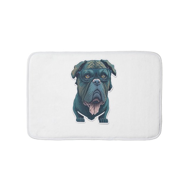 Green dog with glasses  bath mat (Front)