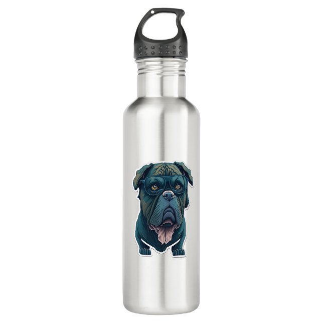 Green dog with glasses  stainless steel water bottle (Front)
