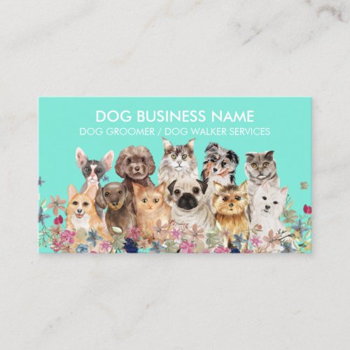 Green Dogs Cats Breeds Grooming Service Business Card