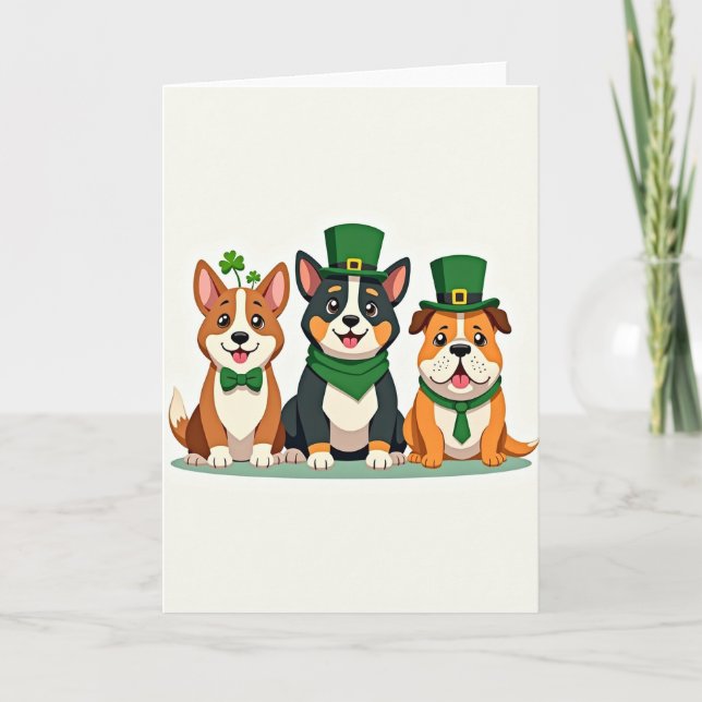 Green Dogs Pattern St Patricks Card (Front)