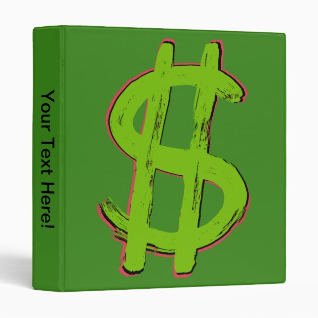 Green Dollar Sign 3 Ring Binder (Front/Spine)