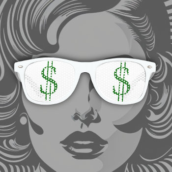 Green Dollar Signs In Your Eyes Retro Sunglasses by TailoredType at Zazzle