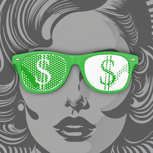 Green Dollar Signs in Your Eyes Retro Sunglasses