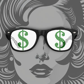 Green Dollar Signs in Your Eyes Retro Sunglasses