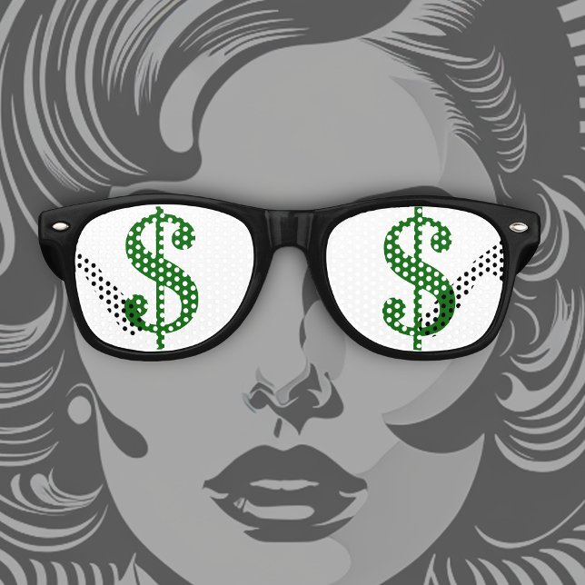 Green Dollar Signs in Your Eyes Retro Sunglasses (Creator Uploaded)