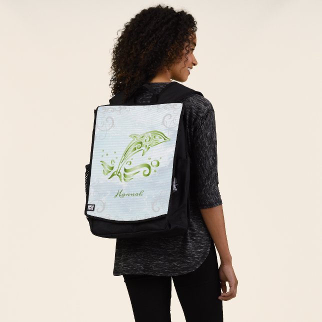 Green Dolphin Personalized Backpack (Worn)