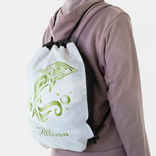 Green Dolphin Personalized Drawstring Bag