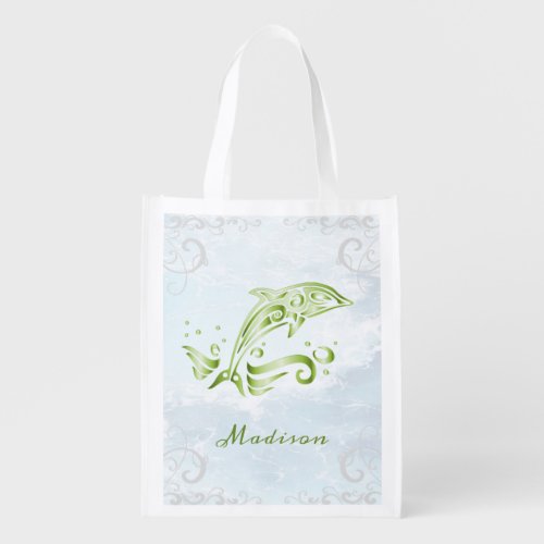 Green Dolphin Personalized Grocery Bag