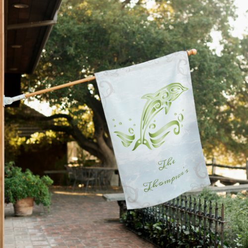 Green Dolphin Personalized House Flag