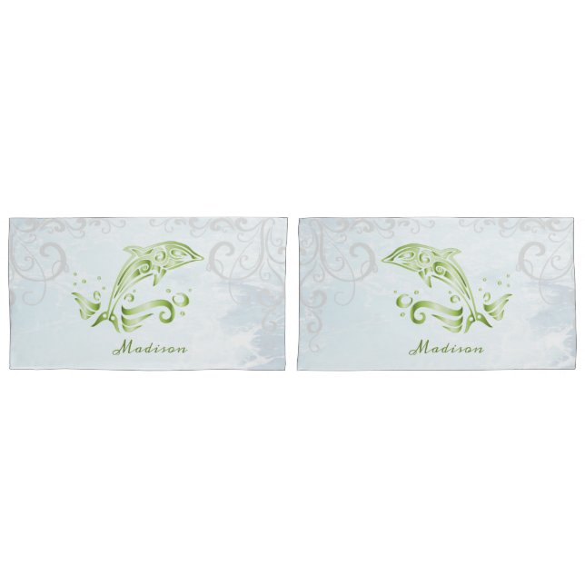 Green Dolphin Personalized Pillow Case (Front-Set)
