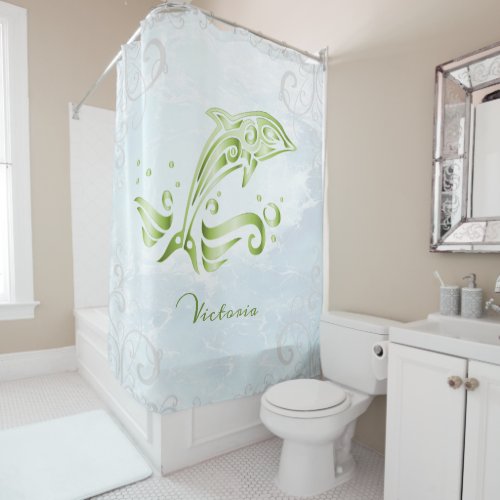 Green Dolphin Personalized Shower Curtain