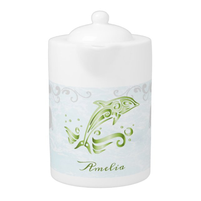 Green Dolphin Personalized Teapot (Front)