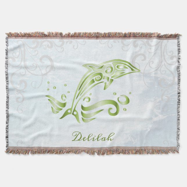 Green Dolphin Personalized Throw Blanket (Front)