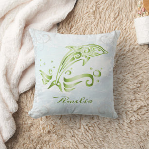 Green Dolphin Personalized Throw Pillow