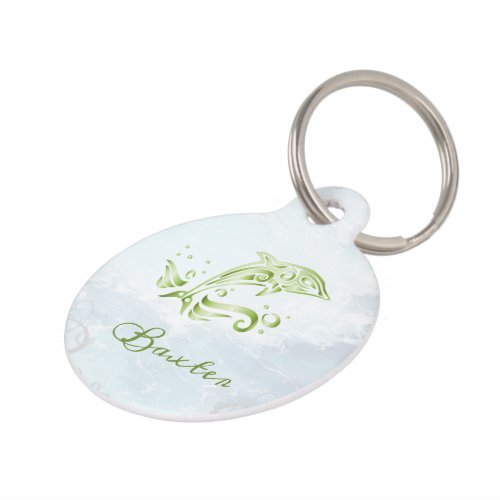 Green Dolphin Round Pet Tag