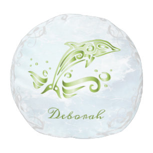 Green Dolphin Round Pouf