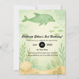 Green Dolphin & Undersea Garden Birthday  Invitation