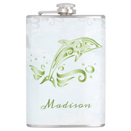 Green Dolphin Vinyl Wrapped Flask