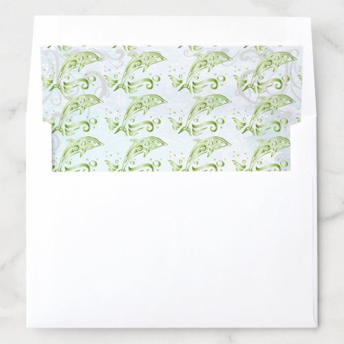 Green Dolphin Wedding Envelope Liner