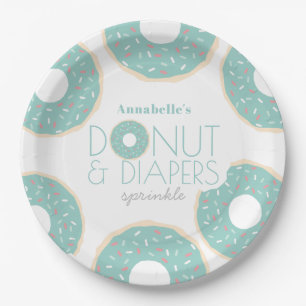 Green Donut & Diapers Baby Shower Sprinkle Paper Plates