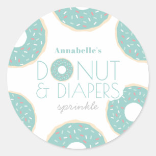 Green Donut & Diapers Baby Sprinkle Boy Classic Round Sticker