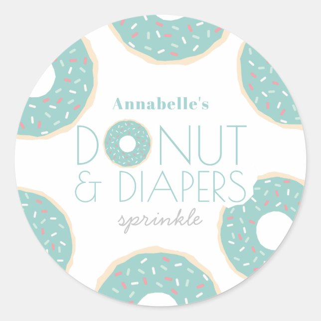 Green Donut & Diapers Baby Sprinkle Boy Classic Round Sticker (Front)