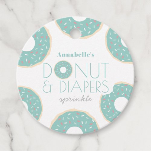 Green Donut  Diapers Baby Sprinkle Boy Favor Tags