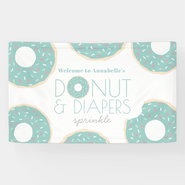 Green Donut & Diapers Sprinkle Baby Shower Banner (Horizontal)