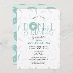 Green Donut & Diapers Sprinkle Baby Shower Invitation