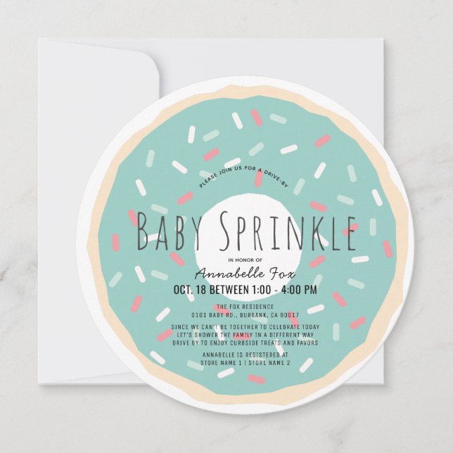 Green Donut Drive-by Baby Sprinkle Shower Circle Invitation (Front)