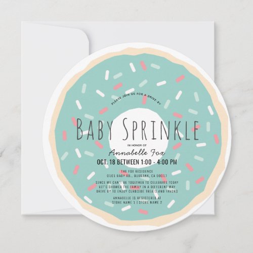 Green Donut Drive_by Baby Sprinkle Shower Circle Invitation