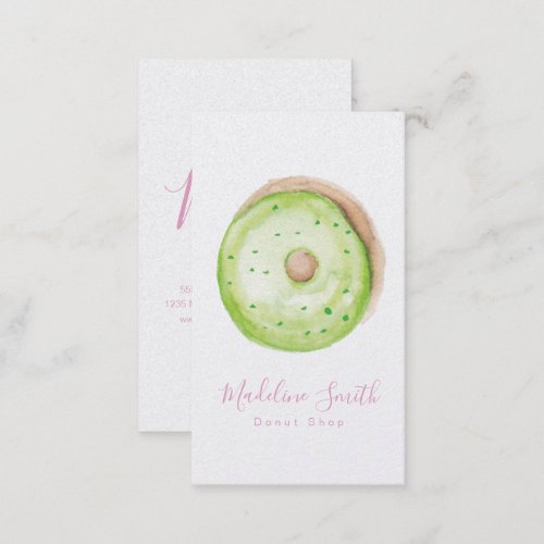 Green Donut Shop Bakery Watercolor Doughnut Business Card