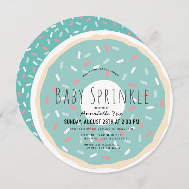 Green Donut Virtual Baby Sprinkle Shower Invitation (Front/Back)