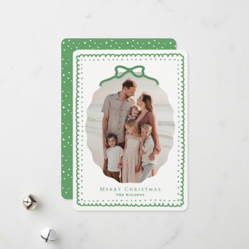 Green Doodle Frames & Bow Photo Christmas Holiday Card