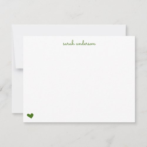 Green Doodle Heart Personalized Stationery Note Card