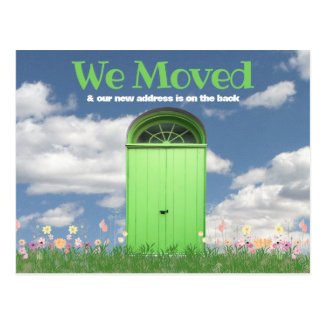 Green Door Clouds Flowers We Moved Announcement Postcard