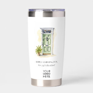 Green Door Watercolor Logo Real Estate Agent Insulated Tumbler