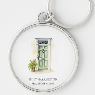 Green Door Watercolor Logo Real Estate Agent Keychain