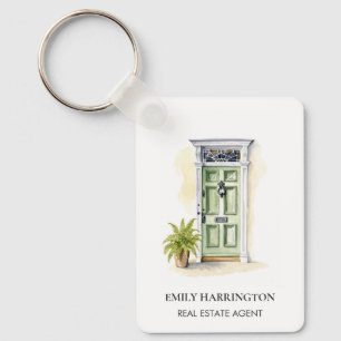 Green Door Watercolor Logo Real Estate Agent Keychain