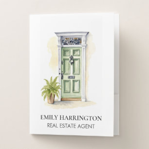 Green Door Watercolor Real Estate Agent Pocket Folder
