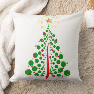 Green Dot Christmas Tree with Gold Star Throw Pillow