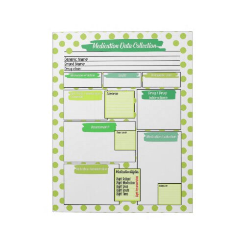 Green Dot  Healthcare Student Medication Template  Notepad