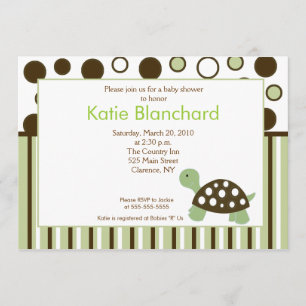 Green Dot Turtle Modern 5x7 Baby Shower Invitation